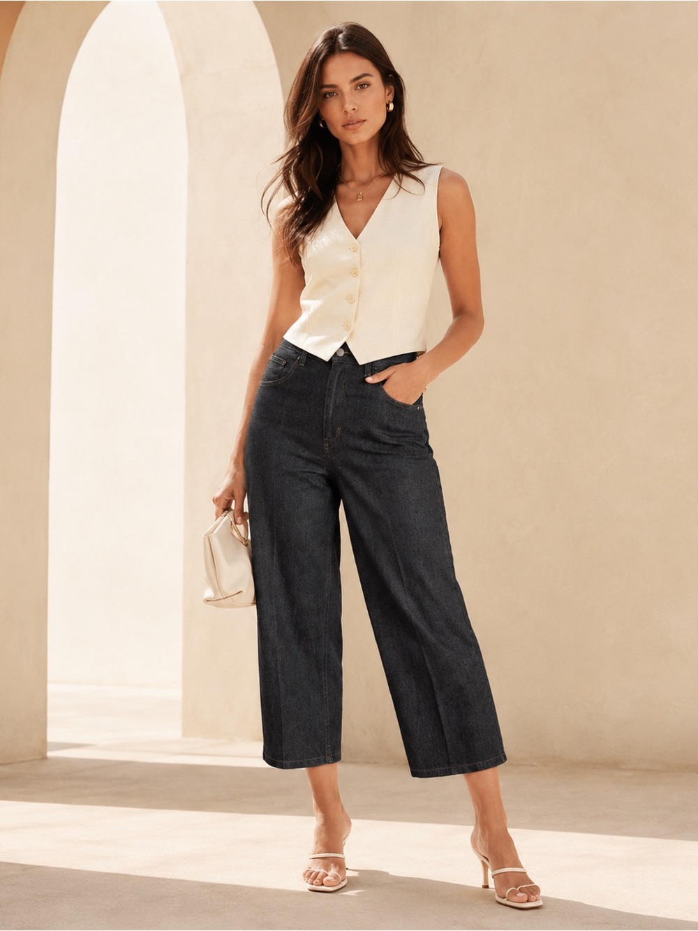 LUISA CERANO Cropped Barrel Jeans – Dark Charcoal Denim Sz 8